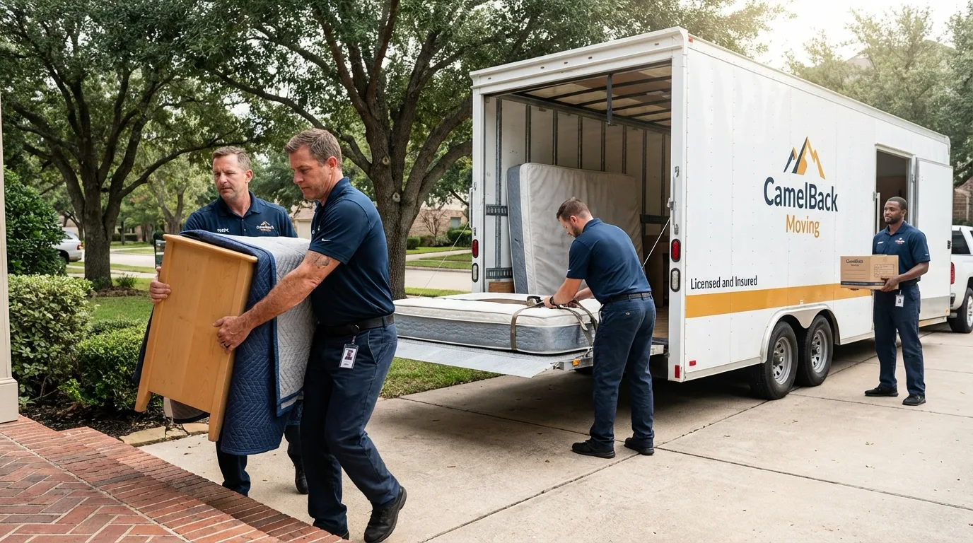 Crew loading residential truck for cross-state move from Great Falls, VA