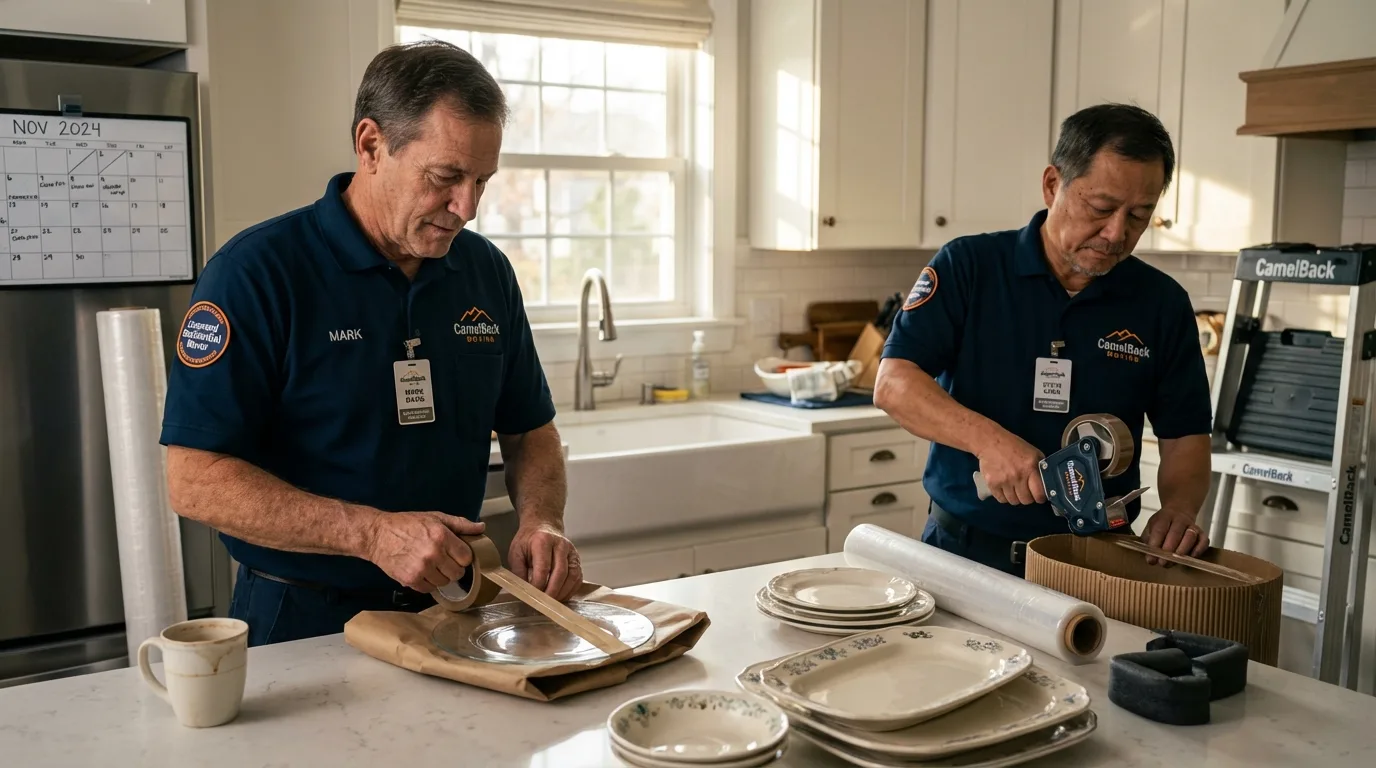 Professional crew packing kitchen dishware in Great Falls, VA